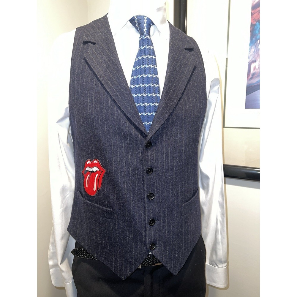 The Rolling Stones Hot Lips Logo Gray Pinstripe Vest